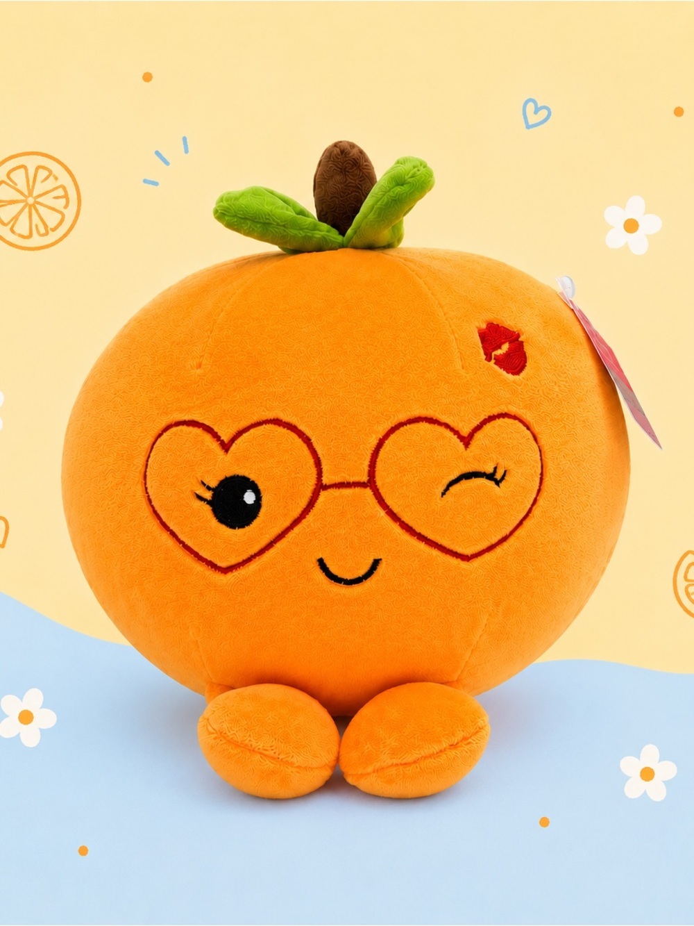 🧸 2/$45 WAY TO CELEBRATE NET Squishy Orange Citrus Plush Heart Glasses 10 inch
